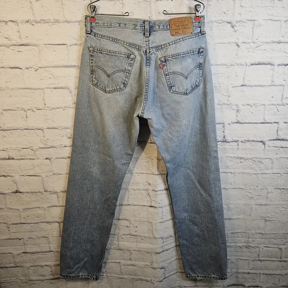 Levi’s 501 Jeans Men’s 34x34 Blue Straight Fit Button Fly Distressed Y2K Yr 2000